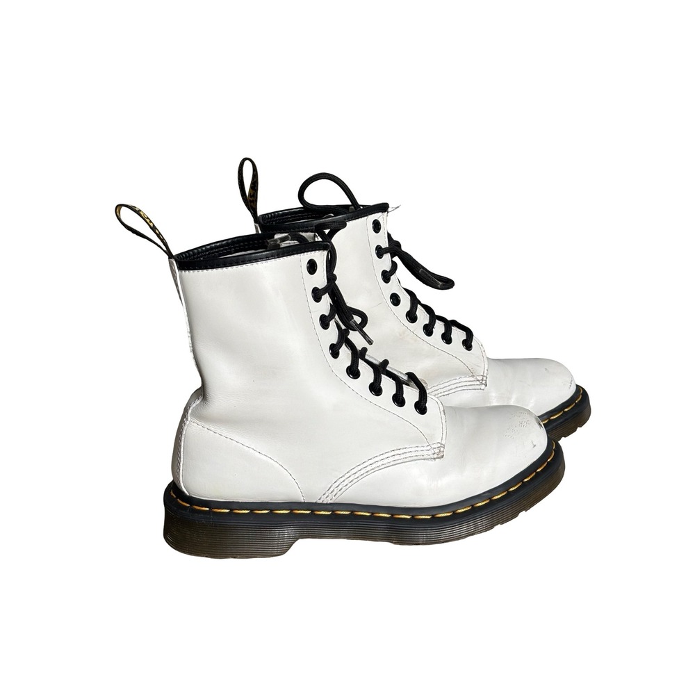 Dr. Martens 1460 W White Leather Combat Boots Size 7 US Women 8-Eyelet